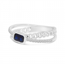 14K White Gold Offcenter Sapphire & Diamond Chain Ring