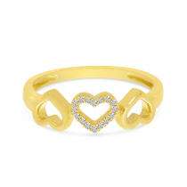 14K Yellow Gold Diamond Triple Heart Ring