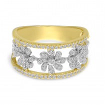 14K Yellow Gold Two-Tone Diamond Floral Band