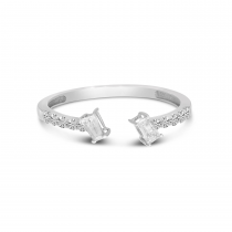 14K White Gold Baguette Diamond Bypass Ring