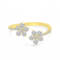 14K Yellow Gold  Diamond Double Flower Ring