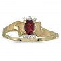 10k Yellow Gold Oval Garnet And Diamond Satin Finish Ring