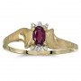 10k Yellow Gold Oval Rhodolite Garnet And Diamond Satin Finish Ring