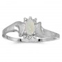 14k White Gold Oval Opal And Diamond Satin Finish Ring