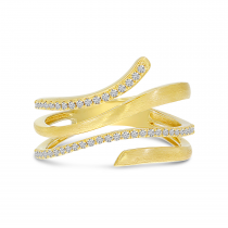 14K Yellow Brushed Gold Diamond stacked Band Ring