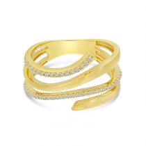 14K Yellow Brushed Gold Diamond stacked Band Ring