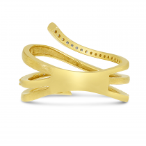 14K Yellow Brushed Gold Diamond stacked Band Ring