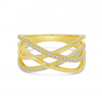 14K Yellow Brushed Gold Diamond Crossover Ring
