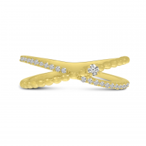 14K Yellow Gold Diamond Beaded Crossover Band Ring