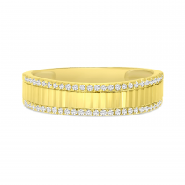 14K Yellow Gold Diamond Fluted Band Ring