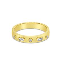 14K Yellow Gold Round and Baguette Diamond Band
