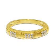 14K Yellow Gold Diamond Triple Row Textured Band