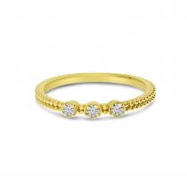 14K Yellow Gold Triple Diamond Beaded Band Ring