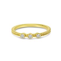 14K Yellow Gold Triple Diamond Beaded Band Ring
