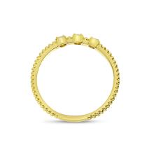 14K Yellow Gold Triple Diamond Beaded Band Ring