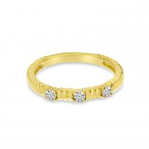 14K Yellow Gold Diamond Triple Ridged Band