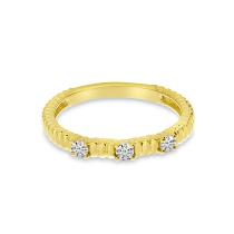 14K Yellow Gold Diamond Triple Ridged Band