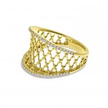 14K Yellow Gold Diamond Light Weight Filigree Band
