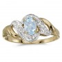 10k Yellow Gold Oval Aquamarine And Diamond Swirl Ring