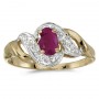 10k Yellow Gold Oval Ruby And Diamond Swirl Ring