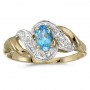 10k Yellow Gold Oval Blue Topaz And Diamond Swirl Ring