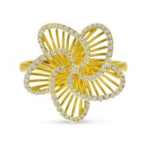 14K Yellow Gold Diamond Basketweave Floral Ring