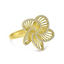 14K Yellow Gold Diamond Basketweave Floral Ring