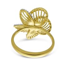 14K Yellow Gold Diamond Basketweave Floral Ring