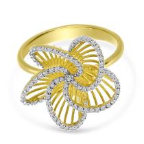 14K Yellow Gold Diamond Basketweave Floral Ring