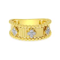 14K Yellow Gold Diamond Clover Fluted and Beaded Band