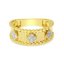 14K Yellow Gold Diamond Clover Fluted and Beaded Band