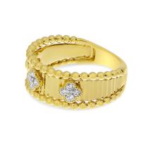 14K Yellow Gold Diamond Clover Fluted and Beaded Band