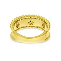 14K Yellow Gold Diamond Clover Fluted and Beaded Band