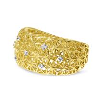 14K Yellow Gold Diamond Wide Basketweave Fashion Ring