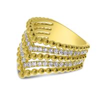 14K Yellow Gold Diamond Beaded Band Ring