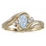 10k Yellow Gold Oval Aquamarine And Diamond Ring