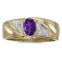 10k Yellow Gold Oval Amethyst And Diamond Gents Ring