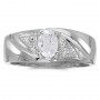 14k White Gold Oval White Topaz And Diamond Gents Ring