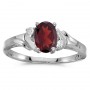 14k White Gold Oval Garnet And Diamond Ring