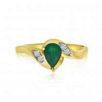 14K Yellow Gold Pear Emerald and Diamond Ring