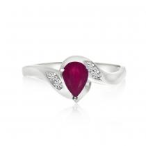 14K White Gold Pear Ruby and Diamond Ring