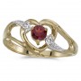 10k Yellow Gold Round Garnet And Diamond Heart Ring