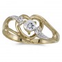 10k Yellow Gold Round White Topaz And Diamond Heart Ring