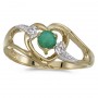 10k Yellow Gold Round Emerald And Diamond Heart Ring