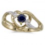 10k Yellow Gold Round Sapphire And Diamond Heart Ring
