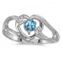 10k White Gold Round Blue Topaz And Diamond Heart Ring