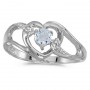 14k White Gold Round Aquamarine And Diamond Heart Ring