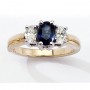 14K Yellow Gold Three Stone 7x5 Oval Sapphire and .50 Ct Diamond Ring