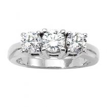 14K White Gold Three Stone 1.5 Ct Round Diamond Ring