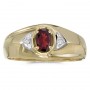 10k Yellow Gold Oval Garnet And Diamond Gents Ring